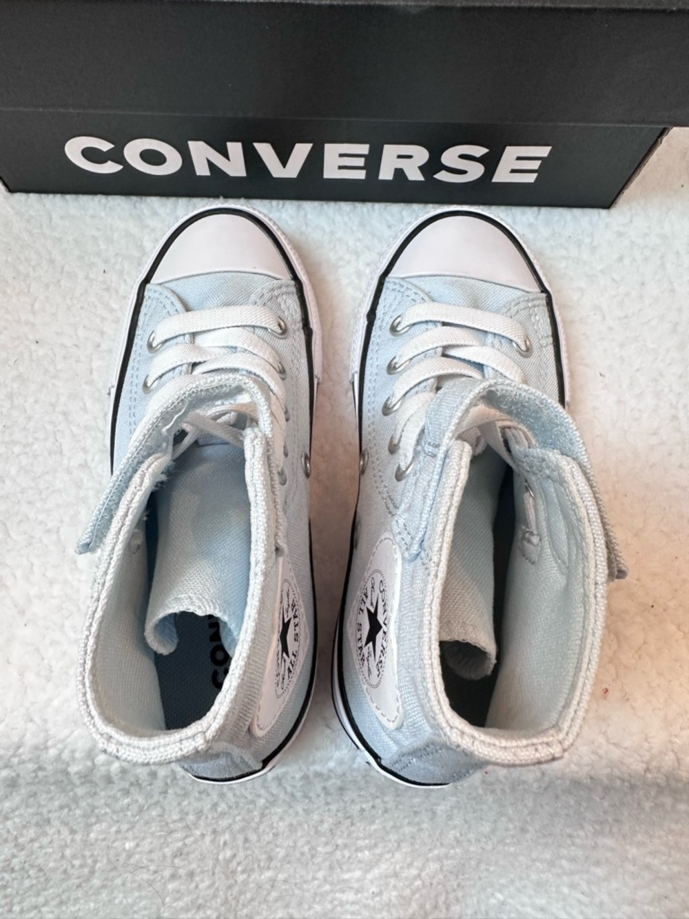 Converse Kids Light Blue High Top Sneakers with Rainbow Heart Accents - Picture 6 of 10
